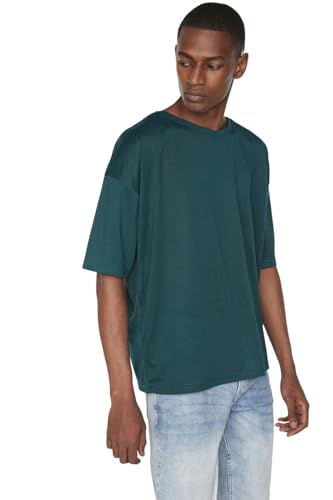 Trendyol Męski T-shirt Emerald Green Basic Bicycle Collar Oversize Short Sleeve T-Shirt, S