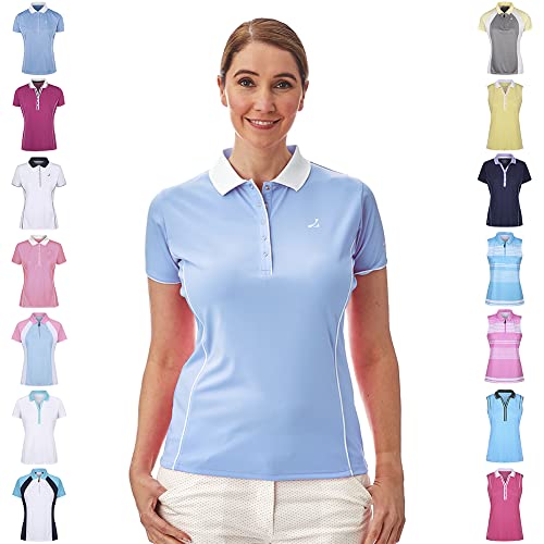 Under Par Damska UPLTS1672 Golf Pro Contrast 5 Popper Placket Krótki rękaw Szybkoschnąca Golf Polo Koszulka Top, Chiny Niebieski/Biały, Rozmiar 16