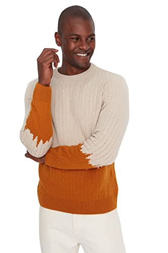Trendyol Męska bluza z okrągłym dekoltem Batik Print Slim Sweter, pomarańczowy, XL (Duże Rozmiary)