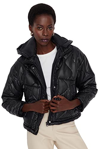 Trendyol Damska bluza z kapturem, jednokolorowa, oversize, kurtka zimowa, czarny, M, Czarny
