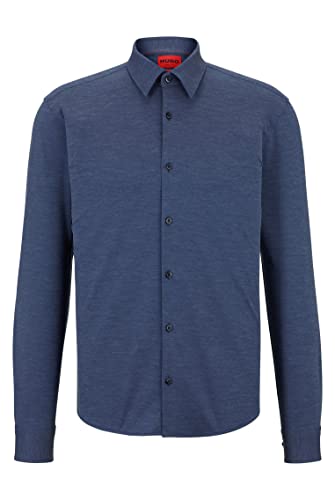 HUGO Męska koszula Ermo Slim-Fit z rozciągliwej bawełny z nitami na kołnierzu, granatowy, M