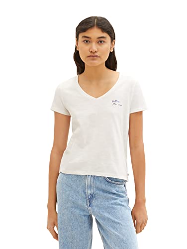 TOM TAILOR Denim Damska koszulka z nadrukiem, 10348 - Gardenia White, XL