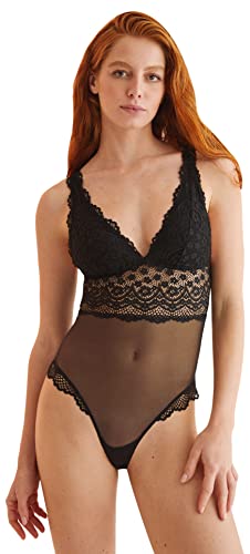 Women'secret Body Halter Koronka Tiul Czarny Biustonosz Damski, Czarny, XL