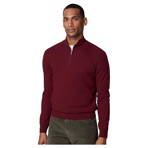 Hackett London Sweter męski Merino Cash Mix Hzip, Czerwony (kasztanowy), 3XL