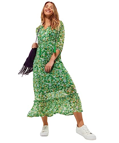 Joe Browns Damska sukienka midi z falbankami w stylu boho, zielona, 12, ZIELONY, 38