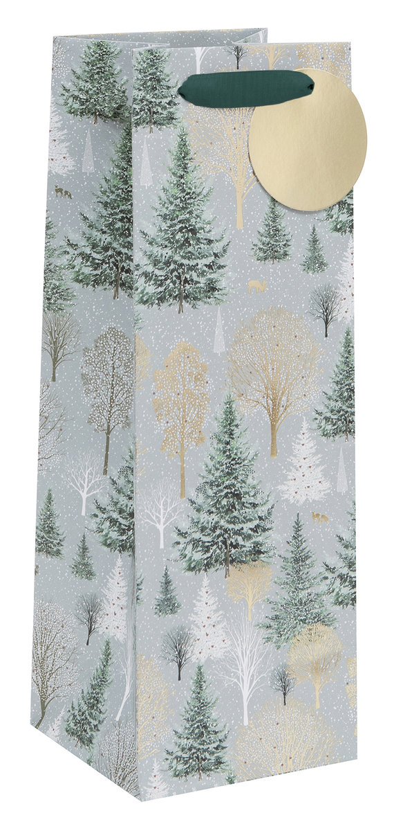 Torba prezentowa na butelkę, Frosty Grove, szara, Rozmiar XL