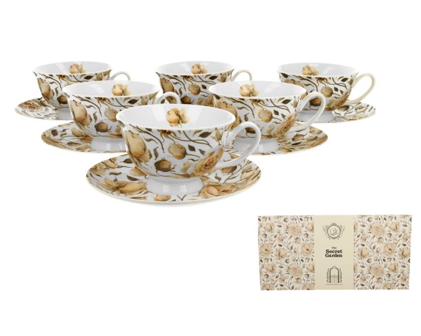DUO Gift, 6 filiżanek royal ze spodkami, ENGLISH ROSES WHITE
