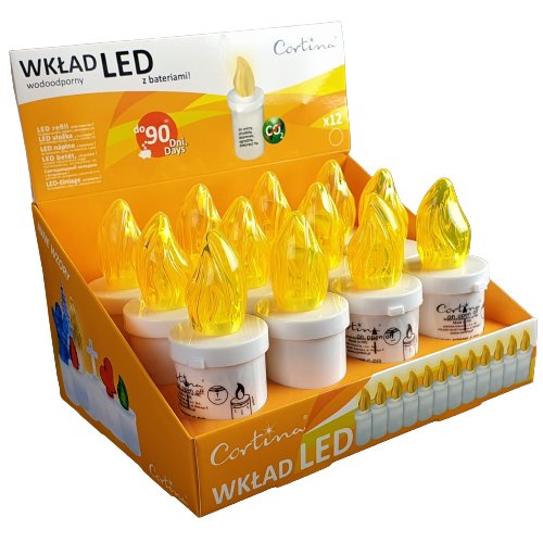Wkład Do Zniczy Led 90 Dni Żółty Cortina (12 Sztuk)