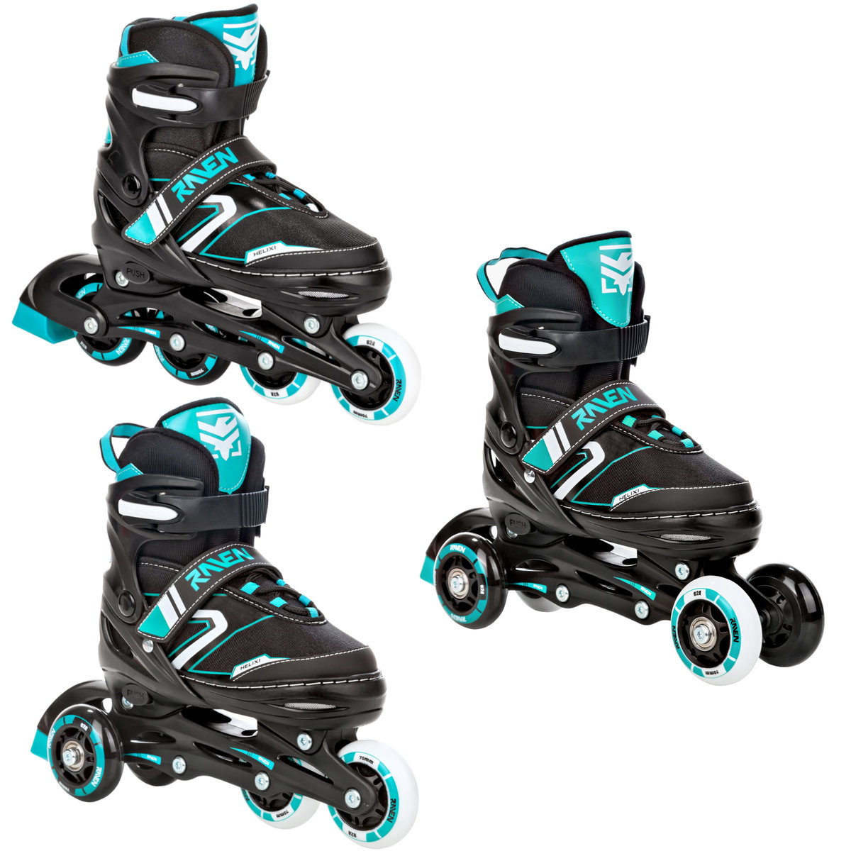 Rolki Wrotki Regulowane 3W1 Raven Helixi Black/Mint 38-42 Kółka Led