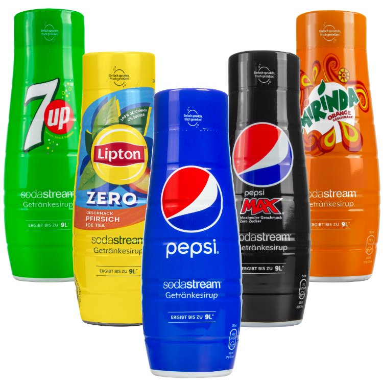 5x Syrop SodaStream Pepsi, Pepsi MAX, Mirinda, 7UP, Lipton Brzoskwinia zero