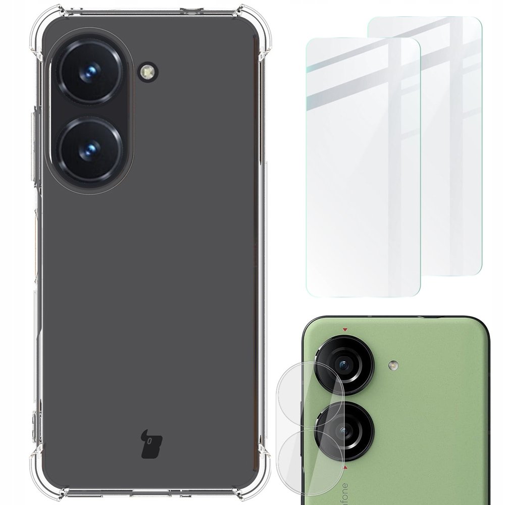 Etui + 2X Szkło + Obiektyw Bizon Case Clear Pack Do Asus Zenfone 10, Przezroczyste