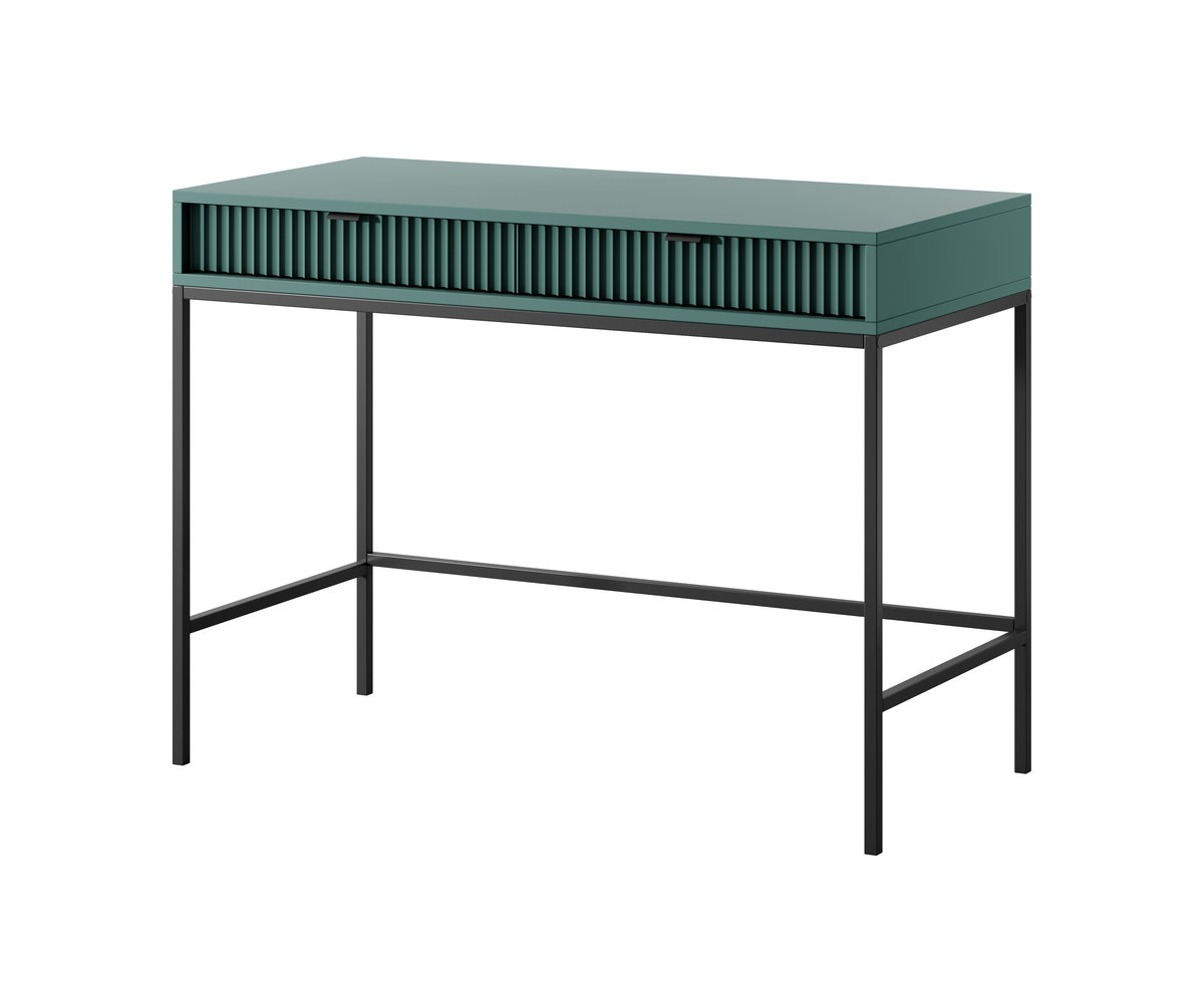 ZIELONA Toaletka z Szufladkami 104 cm RYFLOWANE FRONTY Czarne Detale