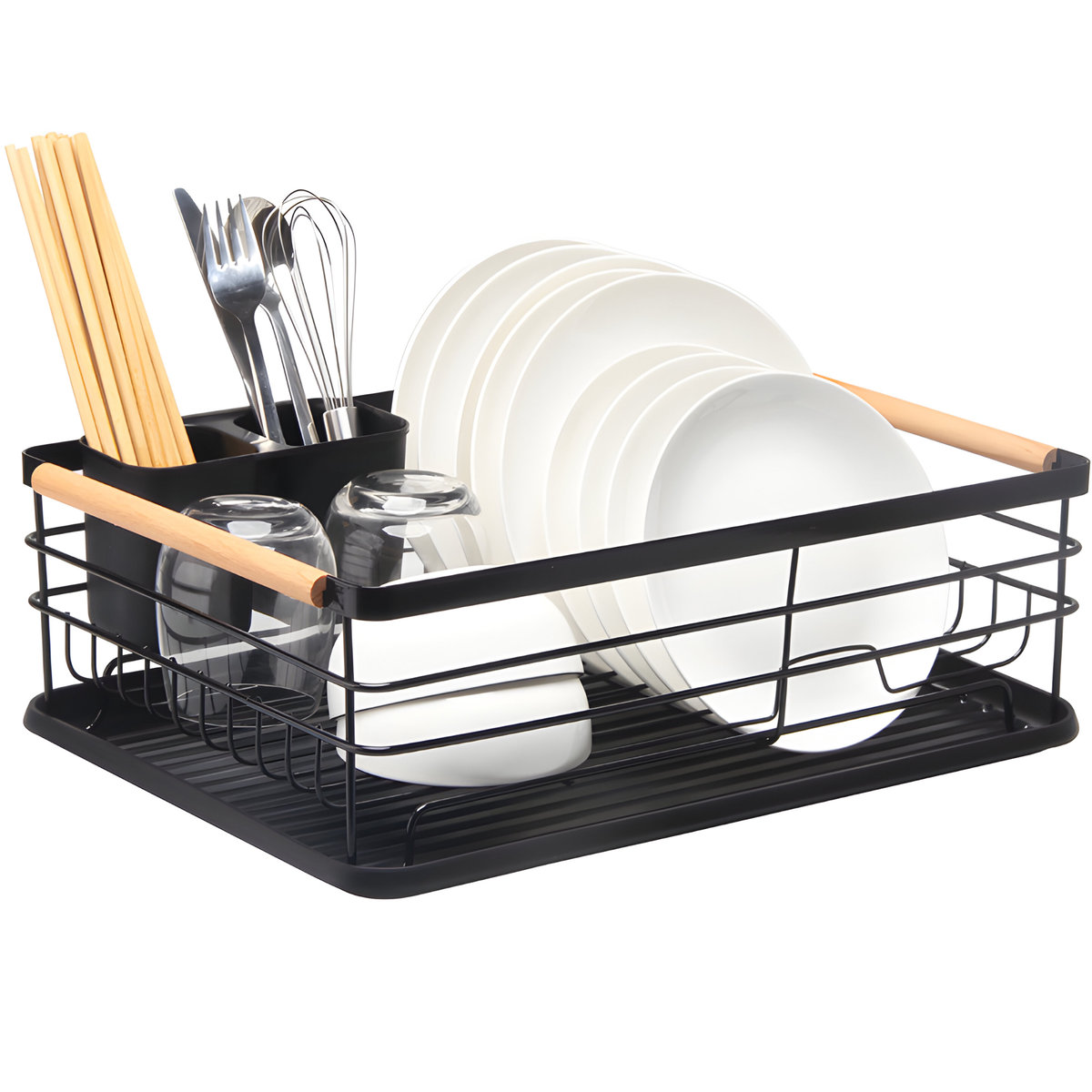 SUSZARKA DO NACZYŃ OCIEKACZ Z TACKĄ NA TALERZE SZTUĆCE CZARNA STOJĄCA DUŻA