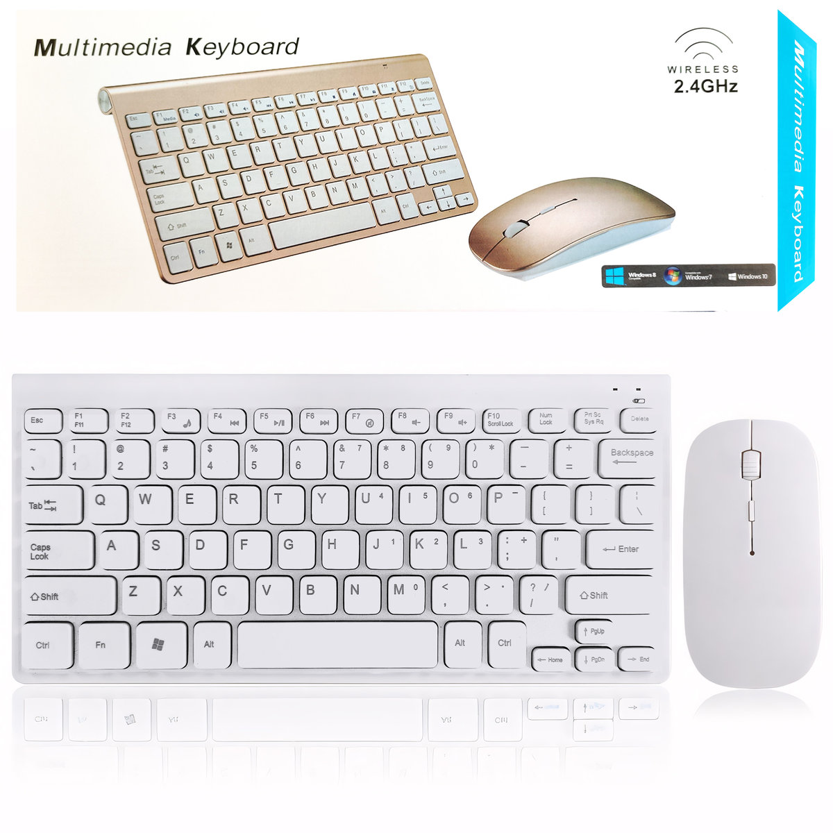 Klawiatura Bezprzewodowa Mysz Zestaw Usb Mini Slim Biały