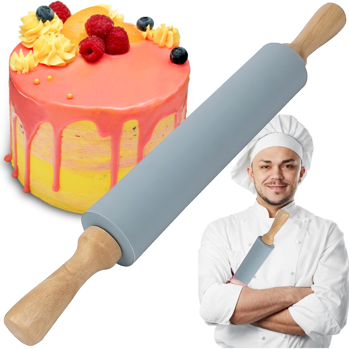 WAŁEK KUCHENNY DO CIASTA DUŻY SILIKONOWY OBROTOWY