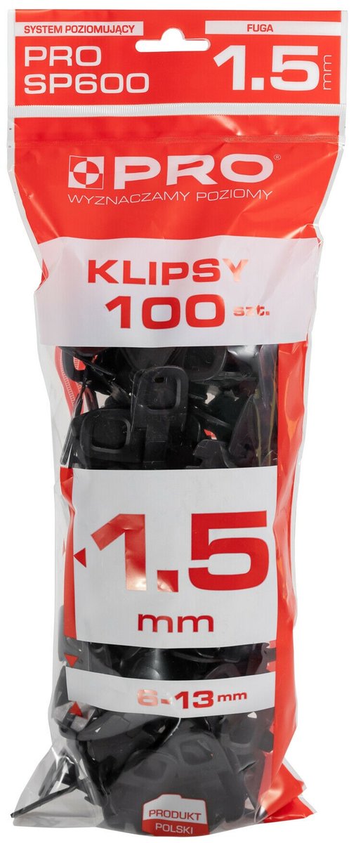 Kliny montażowe, system poziomujący płytki PRO-SP600 1,5 mm 100 szt. PRO