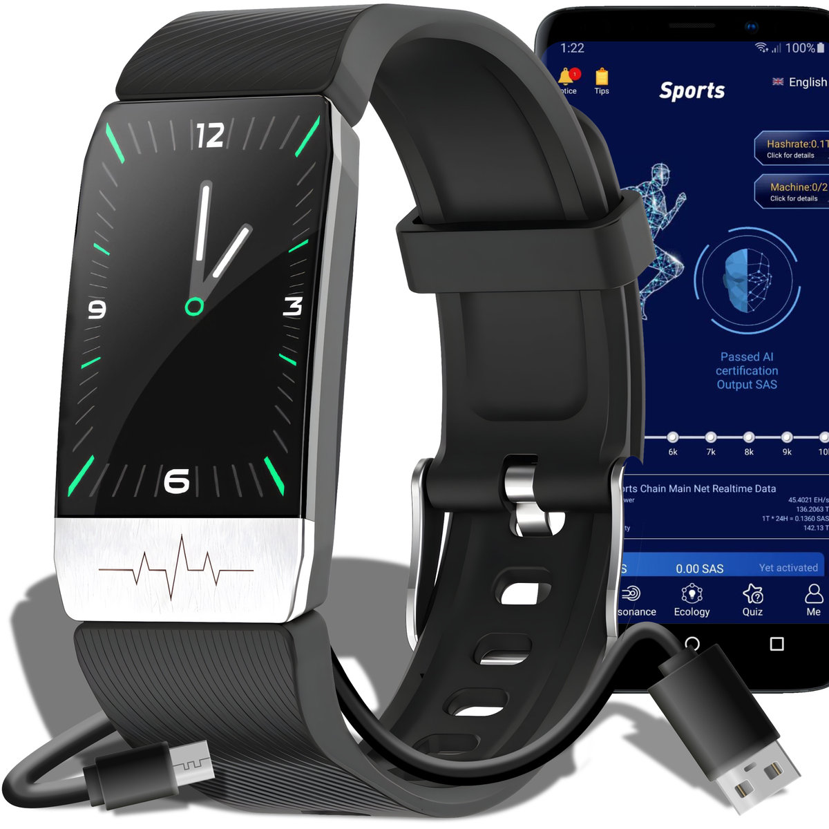 ZEGAREK SMARTWATCH SMARTBAND CIŚNIENIOMIERZ PULS OPASKA INDUKCJA CZARNY