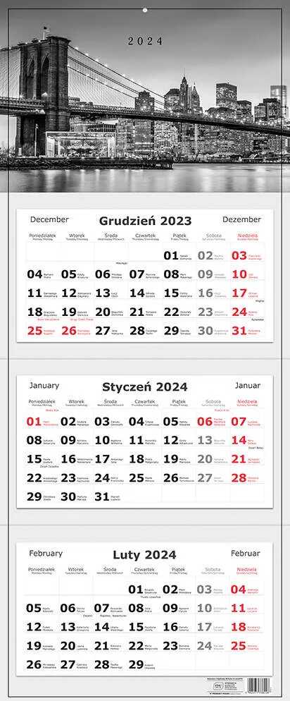 Kalendarz ścienny Interdruk trójdzielny 2024 miasto