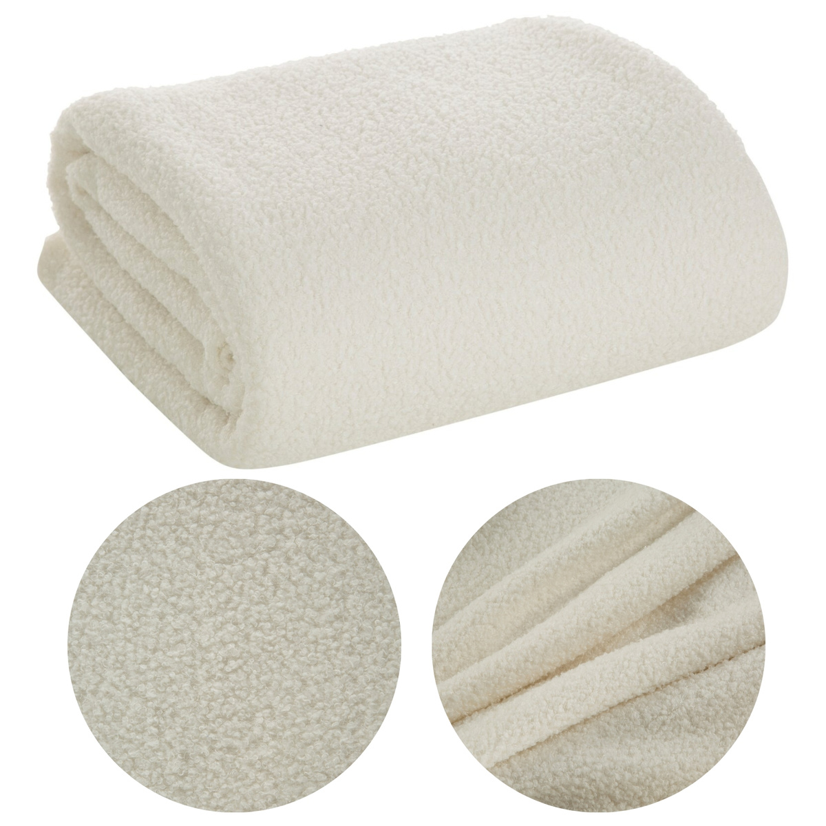 Koc 170 x 210 Mikrofibra Boucle Bukla Krem