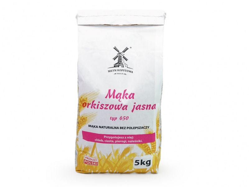 Mąka orkiszowa jasna typ 650 5 kg KOPYTOWA >>dostawa już od 6 zł, zapraszamy!