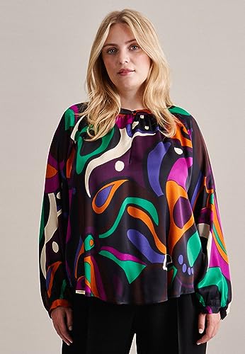 Seidensticker Damska bluzka - modna bluzka - Curvy Fit - okrągły dekolt - długi rękaw - 100% wiskoza, czarny, 54