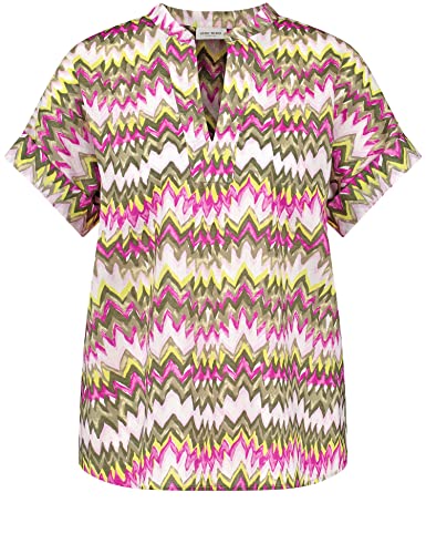 Gerry Weber Damska bluzka ze wzorem z tuniką z odkrytymi rękawami, krótki rękaw, wycięte ramiona, bluzka z krótkim rękawem, wzorzysta, Zielony/liliowy/różowy nadruk, 42