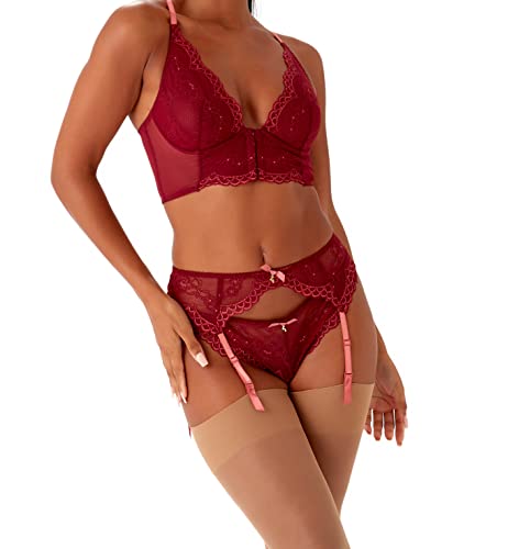 Gossard Superboost koronkowe czarne pończochy, Sorbet żurawinowy/malinowy, M