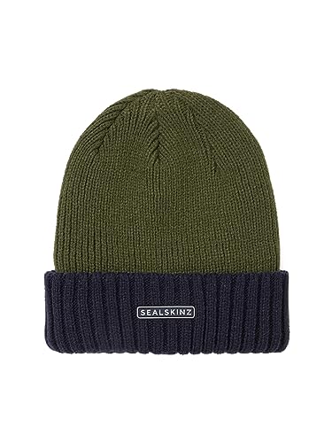 SEALSKINZ Bacton Wodoodporna czapka z mankietem na zimną pogodę, oliwkowa/granatowa, Oliwkowy/granatowy, XXL
