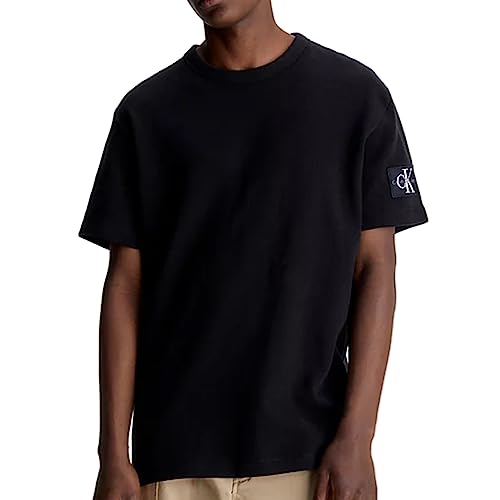 Calvin Klein Jeans Męska koszulka z waflami S/S dzianinowe topy, Ck czarny, S