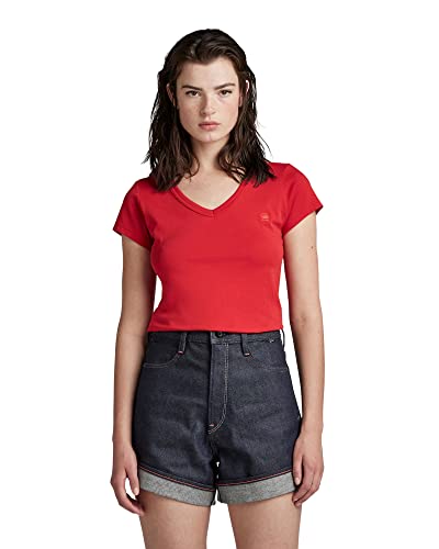 G-STAR RAW Women's Eyben Stripe Slim V-Neck Top T-Shirt, czerwony (Acid red 4107-A911), XS, czerwony (Acid Red 4107-a911), XS