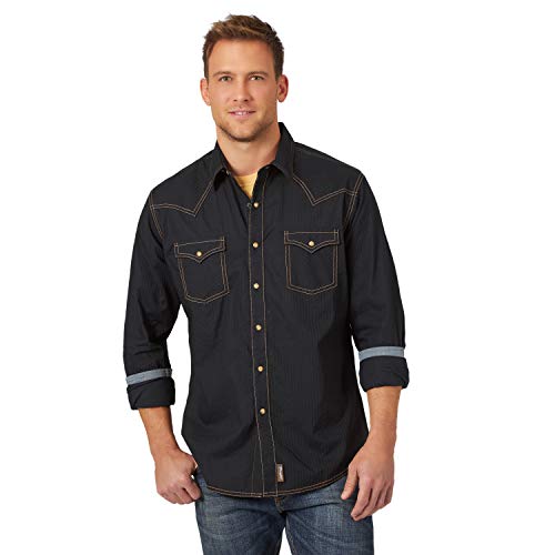 Wrangler Męska koszula z długim rękawem w stylu retro z dwiema kieszeniami, Czarny, M