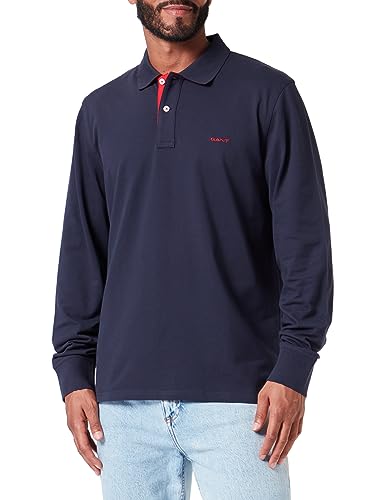 GANT Reg Contrast Pique Ls Rugger męska koszulka z długim rękawem z kontrastowym logo, niebieski (Evening Blue), L