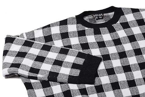 Fenia Damski sweter z dzianiny Slouchy z blokiem kolorów w kratkę, czarno-biała, w kratkę, rozmiar XS/S, Czarno-biała kratka, XS