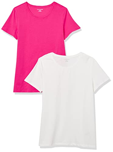 Amazon Essentials Damska koszulka z krótkim rękawem, klasyczny krój, 2 sztuki, jasnoróżowy/biały, XL