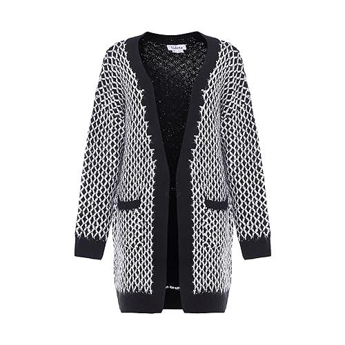 Sidona Damski mały karo karo karo z dużym dekoltem w serek i długim kardiganem, poliester z recyklingu, czarno-biały, rozmiar XL/XXL, czarny biały, XL