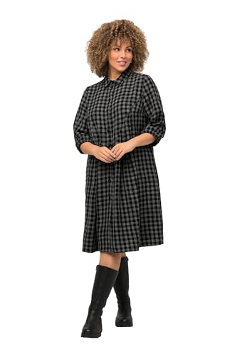 Ulla Popken Damska sukienka w kratkę, sukienki, czarny, 54/56