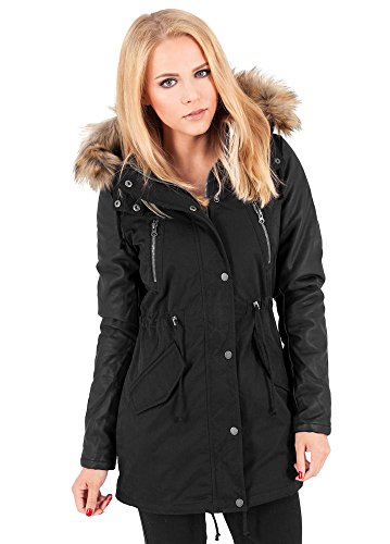 Urban Classics Damska kurtka skórzana z imitacją rękawów, parka, czarny, XS