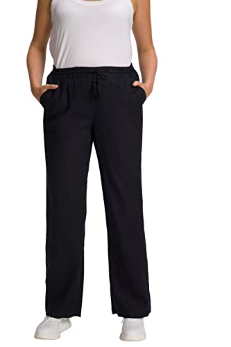 Ulla Popken Damskie spodnie lniane, czarny, 36W / 32L