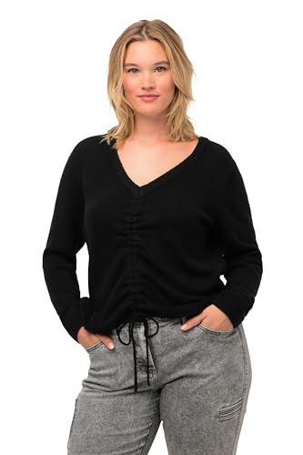 Ulla Popken Damski sweter ze sznurkiem, czarny, 50/52