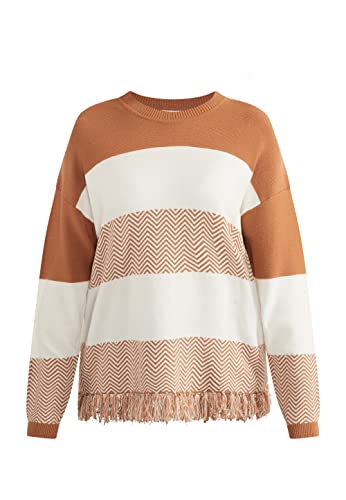 IMANE Damski sweter z dzianiny Oversize 15524854-IM01, beżowy biały, XS/S, Beżowo-biały, XS-S