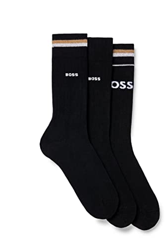 BOSS Męskie skarpety 3P RS Rib Iconic CC średnio-wysokie z paskami w trójpak, czarny (Black1), 39-42 EU