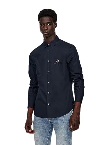Armani Exchange Męska koszulka z długim rękawem A|x Long Sleeve Icon Logo Button Shirt klasyczna koszula, ciemnoniebieski, M