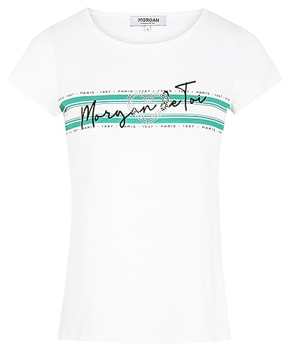 Morgan damski top DTOI zielony średni TS, Off White/Vegetal Green, S