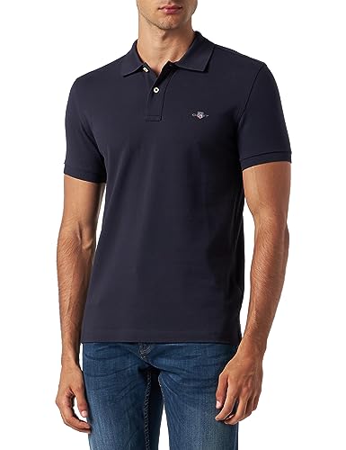 GANT Męska koszulka polo, Slim Shield SS Pique Polo, Evening Blue, standardowa, niebieski (Evening Blue), M
