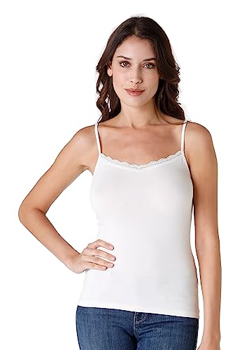 LOVABLE Wiskoza I Koronkowa Neck Podstawowa Soul Topy Ciasne Kobiety, Jedwabny biały, L