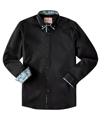 Joe Browns Męska koszula z niebieskimi kwiatami Peekaboo z podwójnym kołnierzem Smart Button Down, czarna, XXL, Czarny, XXL