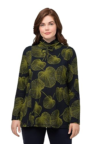 Ulla Popken Damska koszulka z nadrukiem z Turtleneck and Leaf Print, morski, 50/52
