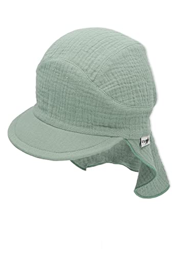 Sterntaler Unisex czapka z daszkiem z ochroną karku, muślinowy kapelusz przeciwsłoneczny, ciemnozielony, 49
