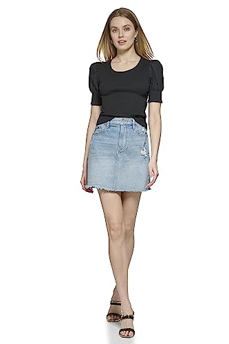 DKNY Women's Short Sleeve Mixed Media Top, czarny, XS, czarny, XS