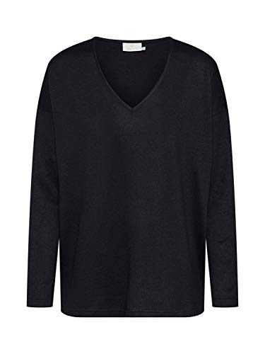 KAFFE Damska bluzka z długim rękawem V-Neck Casual Fit Jersey Tkanina Wide Shoulders, Głęboka czerń, XS
